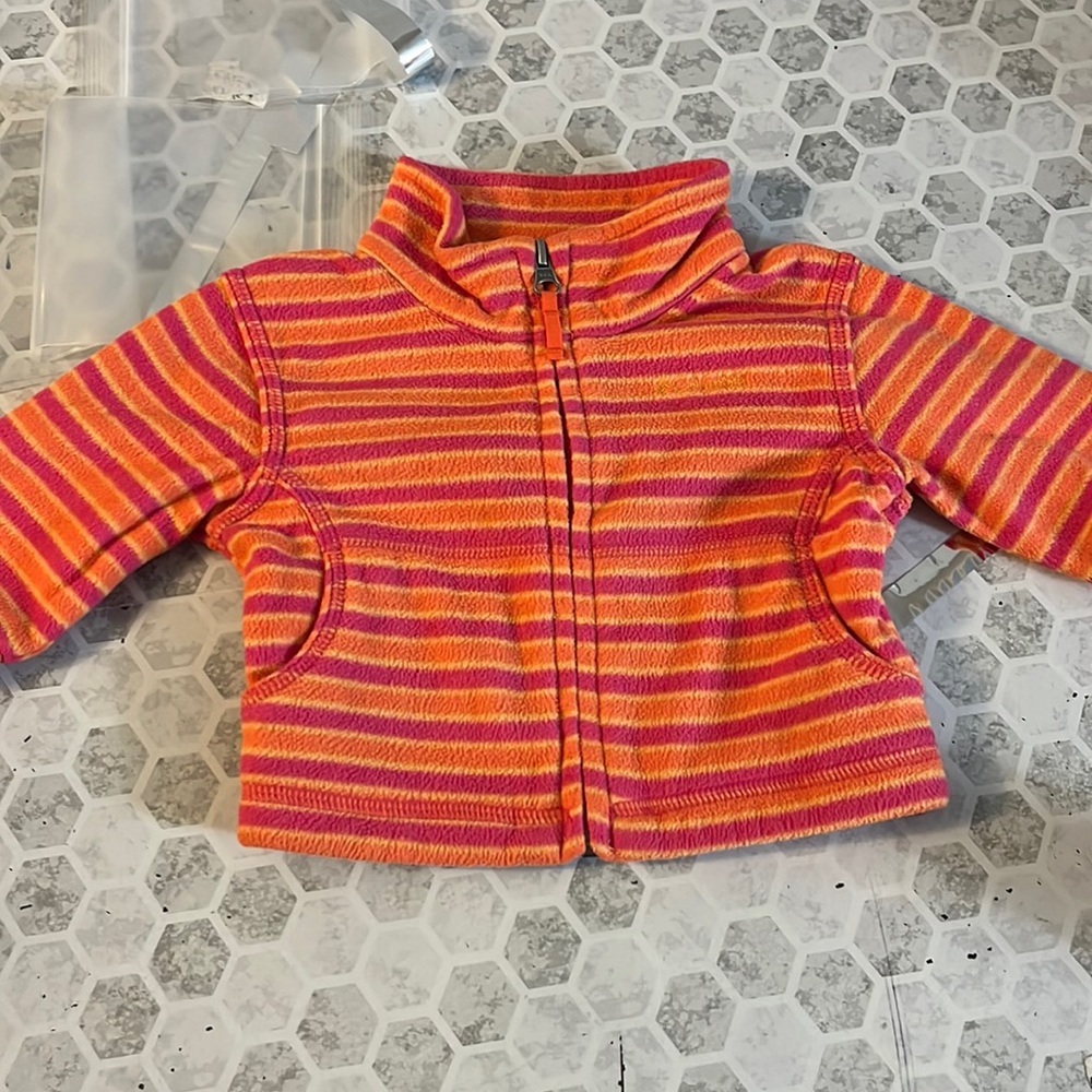 Columbia Sz 6 Month Orange Pink Striped Fleece Jacket